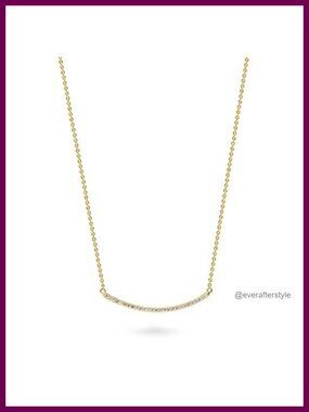 sterling silver CZ bar pendant necklace yellow gold flashed 16in